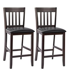 Set of 2 Bar Stools Counter Height Chairs w/ PU Leather Seat Espresso New In The Box 