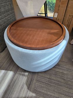 Round Ottoman with Wooden Tray Top