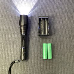 Ultra Bright T6 Torch LED Flashlight Rechargeable Military Work Light With 2 Samsung 18650 25R Rechargeable Batteries And Dual Charger