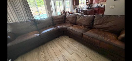 Leather sectional with ottoman, and six chair dinette set