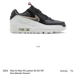 Nike Air Max 90 Leather SE GS 'Off Noir Metallic Pewter'
Used
Girls Size 7y
Women's Size 8.5