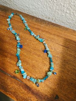 Beautiful Blue Aquamarine Chip Gemstones & Glass Beads .925 Clasp