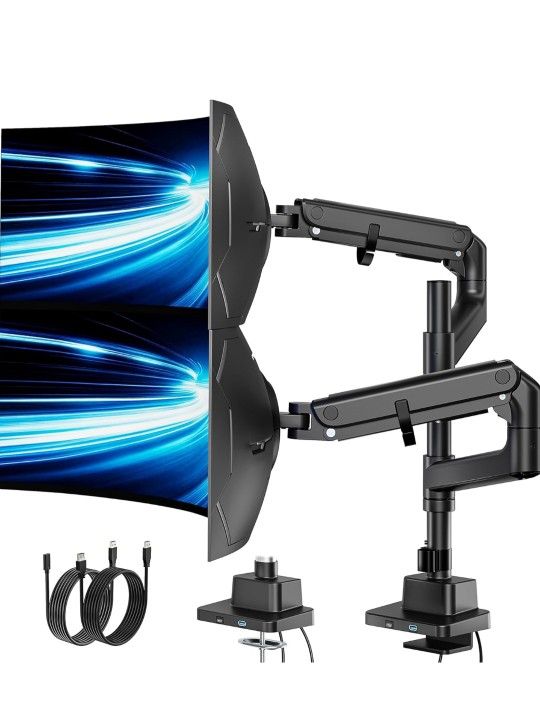 monTEK 17-57 Inch Dual Ultrawide Monitor Arm for Up to 59.4lbs Screen, Aluminum Heavy-Duty Gas Spring Vertical Stackable Curved Screen Adjustable