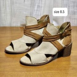 Roan, Leather Peep Toe Booties, Size 8.5 