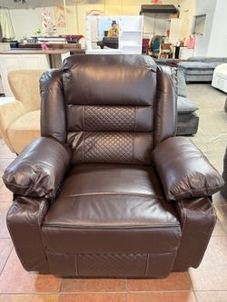 Breathable genuine leather and metal electric outdoor recliner with cushion, electric height adjustment, massage and heating functions (Brown）  💰280$