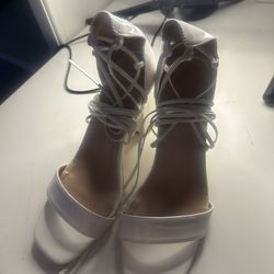 White Lace Heels 