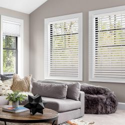 2" Width Slats Cordless Faux Wood Blinds In White 