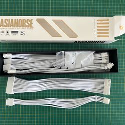 Power Supply Sleeved Cable, 16 AWG PSU Extension Cable Kit of White Connector, 1x24Pin/2x4+4 EPS/3x6+2 PCI-E, 30cm Length with Combs-White