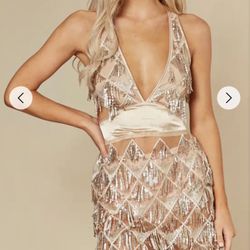 Gold Sequin Tassel Sheer