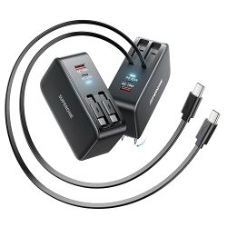 SUPERONE Retractable iPhone Charger, 4-Port USB C Charger Block (Dual Type-C Cables - Black)