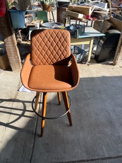 Brown Faux Leather Bar Stool with Wood Legs