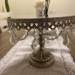 Metal Round Cake Stand With Mirror And Kristals 