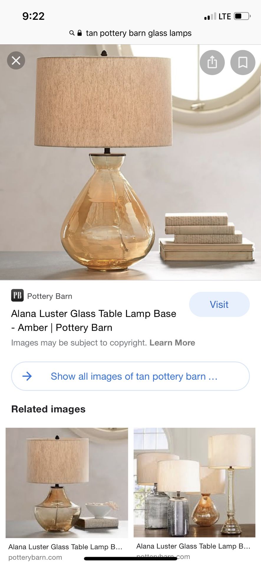 POTTERY BARN GLASS LAMPS