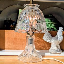 Vintage Elegant Crystal Boudoir Frosted Floral Etched Lamp