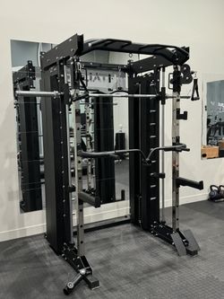 Smith Machine, Pulley System, Power Rack, Rubber Weights, Dumbbells 
