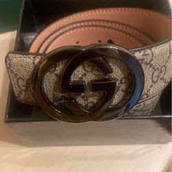 Brand New Brown Gucci Belt With Chrome Buckle