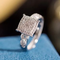 Elegant S925 Silver Plated Square Zirconia Ring 