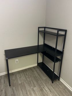 Black Computer Desk with Bookshelf & Storage Shelves