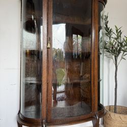 Antique Walnut Wood Curio Cabinet