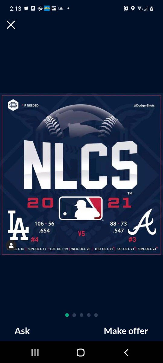 DODGERS VS BRAVES TUESDAY OCTOBER 19 2:08PM