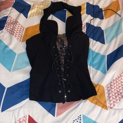 Corset Halter Top Black And Silver Sequin