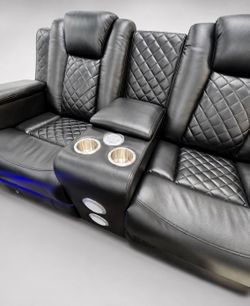 BLACK LEATHER RECLINER LOVESEAT 🖤