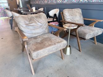 Lounge Chairs wood frame faux leather set of 4