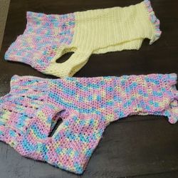 2 HAND KNIT DOG SWEATERS
