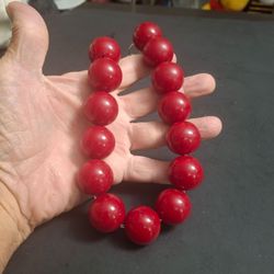 Chunky Red Acrylic Bead Choker Necklace 18"