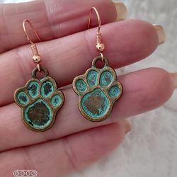 Vtg. Copper Dog Paws Print Earrings