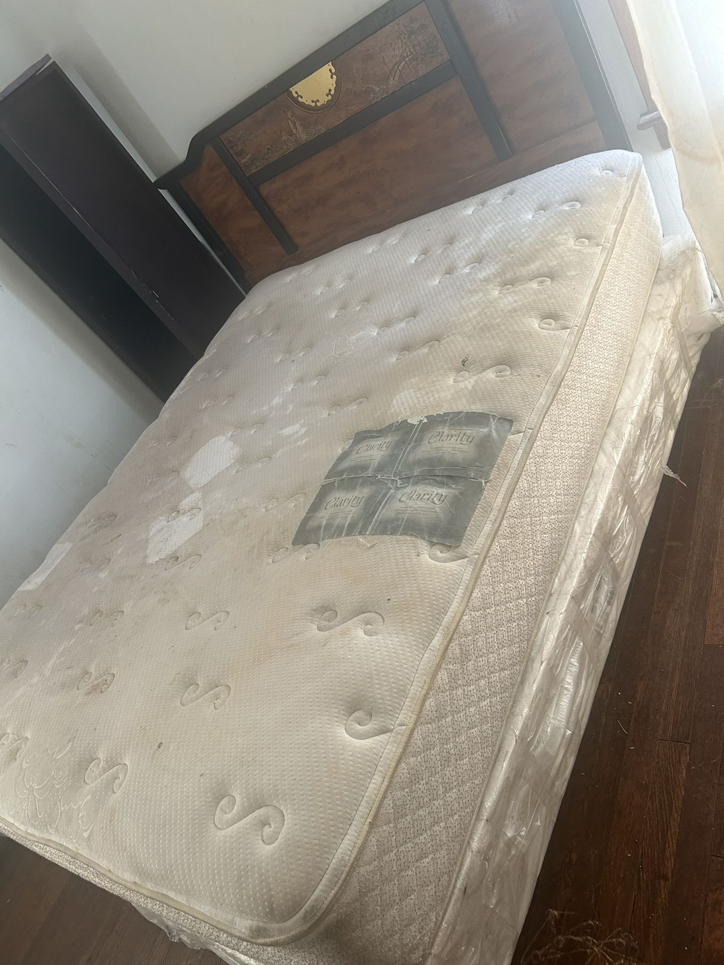 Used Queen Size Mattress With Box spring and headboard 