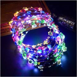 Coxeer LED Flower Crown, Led Flower Wreath Headband Luminous 10 Led Flower Headpiece Flower Headdress for Girls Women Wedding Festival Holiday Christm
