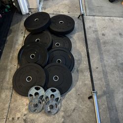 Olympic bumper weights 205lbs total plus 7ft 45lbs bar