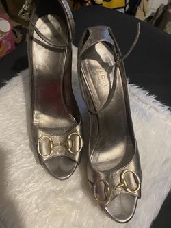 Gucci Metallic Silver Horsebit Heels