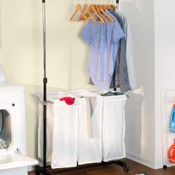 Rolling Laundry Cart with Hanging Bar
