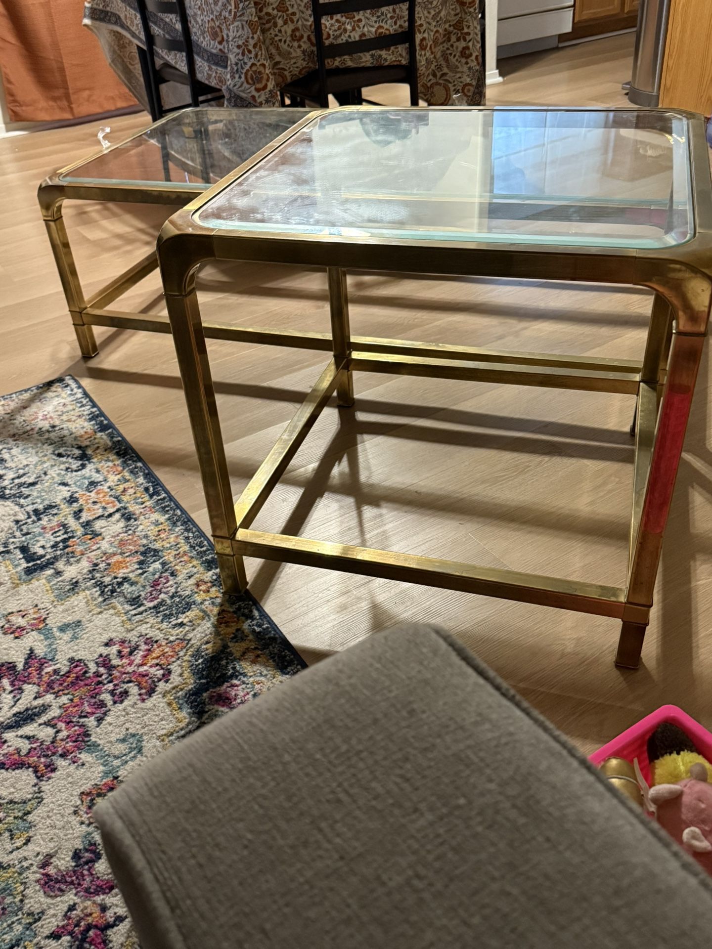 1970s Mastercraft Hollywood Regency Brass and Glass Square and Rectangle  Coffee Table set