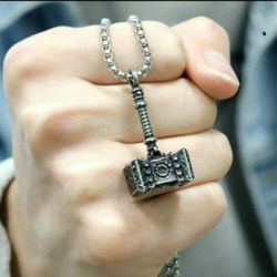 Norse Viking Thors Hammer Necklace Mens Mjolnir Pendant Stainless Steel Chain