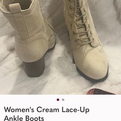 Women’s Cream Lace up Ankle Boots Size 9 