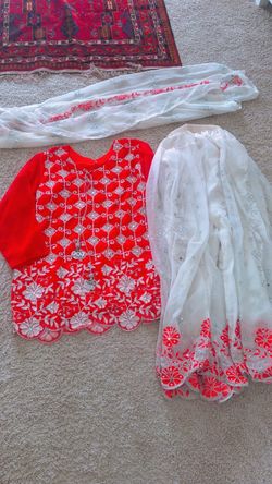 Red and white three pieces India Punjabi suit