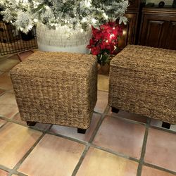 Small Seagrass Woven Wicker Rattan Ottoman, Small Footstool Natural Material OR BEST OFFERS 
