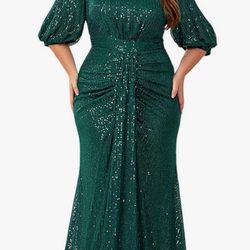 Women’s Green Sequin Plus Size Dress Wedding Prom Size 3xl Worn Once See Pic For Exact Size