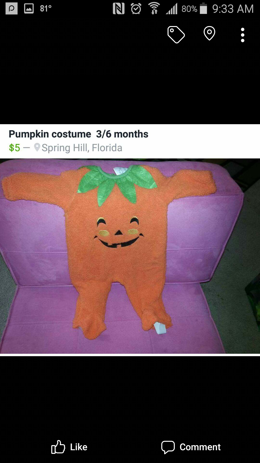 Pumpkin costume 3/6 months