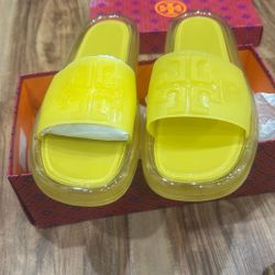 TORY BURCH Bubble Jelly Slides in Citrus Yellow