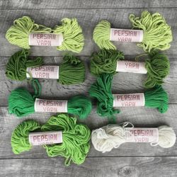 Lot of 8 Persian Crewel Tapestry Wool Yarn 40 skeins in shade of green