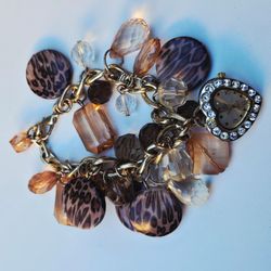 Charm Bracelet Watch with Crystal and Leopard Charms