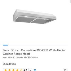 Broan 30in White Range Hood
