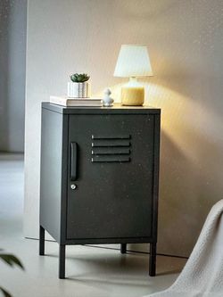 Metal Locker End Black Table w/Storage