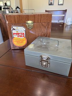 Vintage Ballonoff Personal Porta File Wood Grain Metal Lock Box WITH KEY USA and Gray Box without Key
