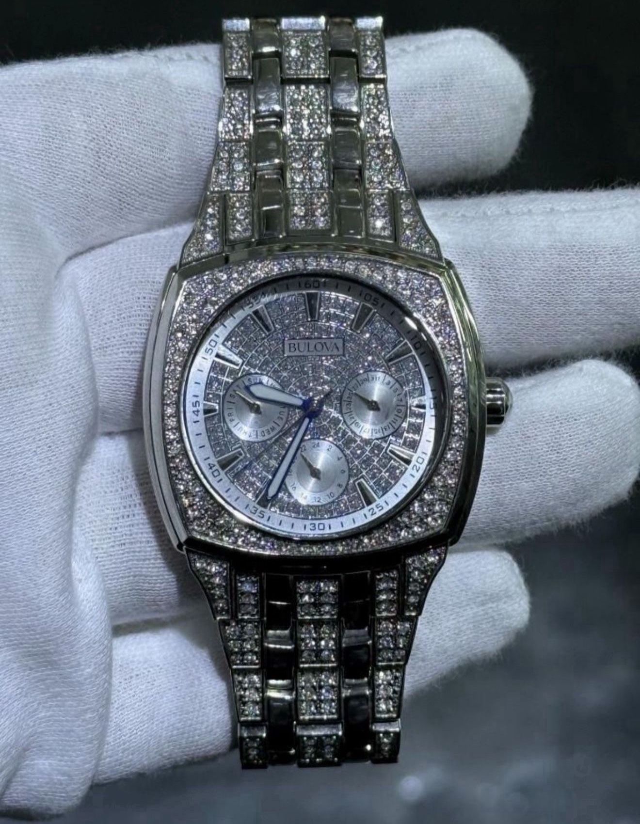 Bulova Crystal Day-Date Silver Crystal-set Dial Men's Watch 96C002 40mm Dial