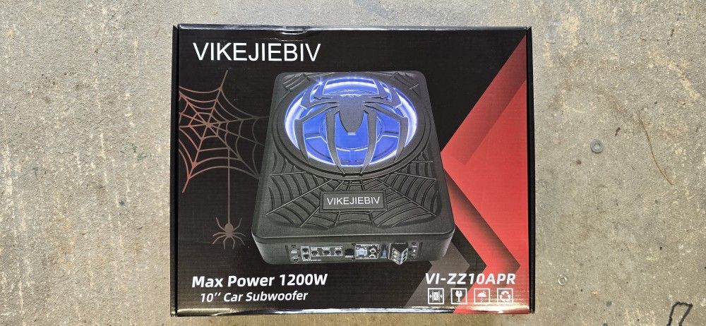 Znclces 10" slim car subwoofer with built in amplifier 1200 watt max power